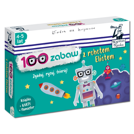 Kapitan Nauka 100 zabaw z robotem Eliotem 4-5 lat (Książka + 30 ścieralnych kart + flamaster)