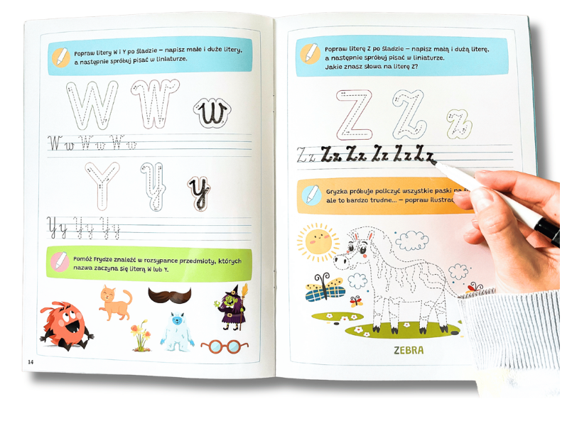 Bazgraki piszą po śladzie – literki. Ćwiczenia grafomotoryczne