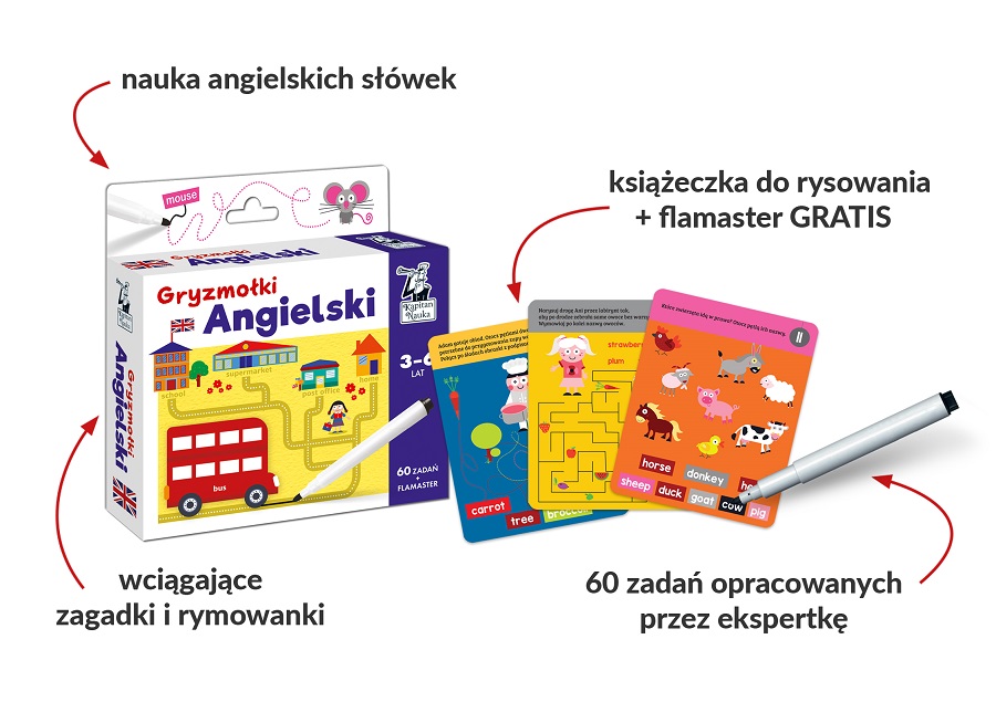 Angielski. Gryzmołki - pakiet zagadek dla dzieci w wieku 3-6 lat