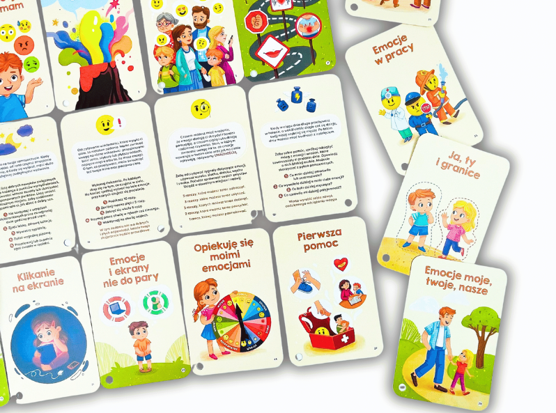 Przykładowe karty z zestawu Emocje. Zabawy dla dzieci Kapitana Nauki