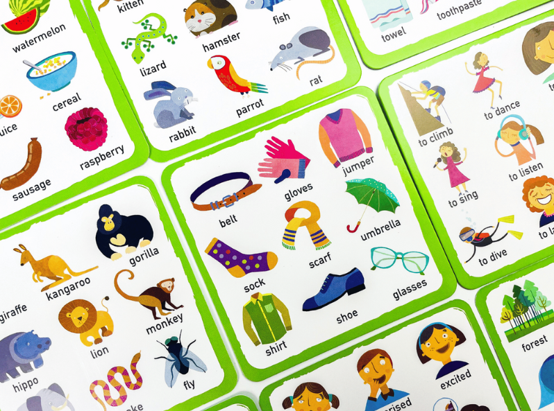 Gra językowa Bójka na słówka do nauki języka angielskiego z ilustrowanymi kartami