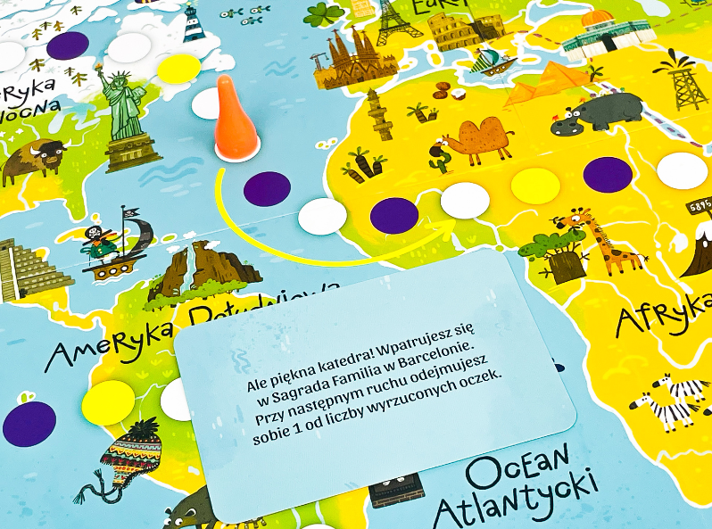fragment planszy gry edukacyjnej Świat i karta o katedrze w Barcelonie