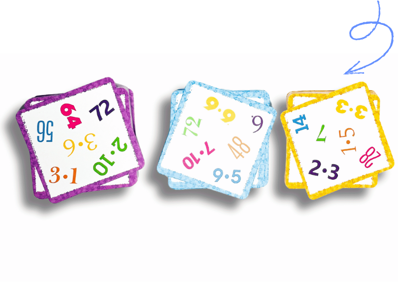 3 kategorie kart gry Bójka na mnożenie z kolorowymi kartami do nauki tabliczki mnożenia