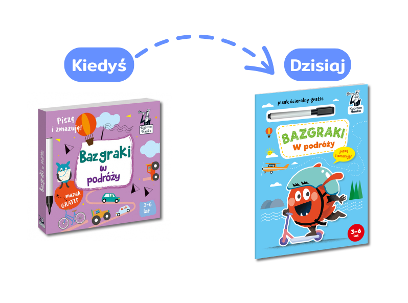 Bazgraki w podróży – książeczka edukacyjna z pisakiem – kiedyś i dziś