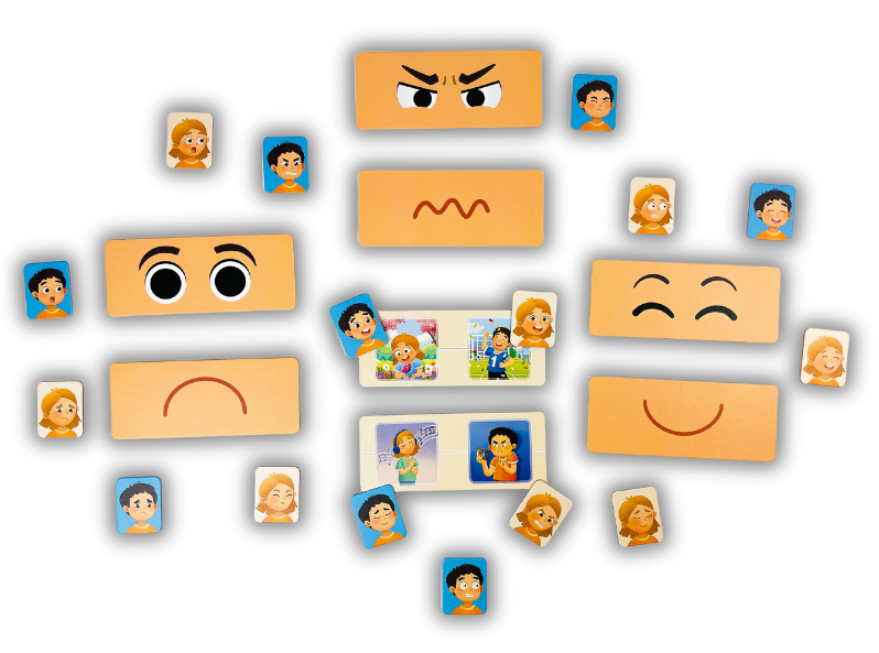 zawartość gry edukacyjnej Emocje – planszetki