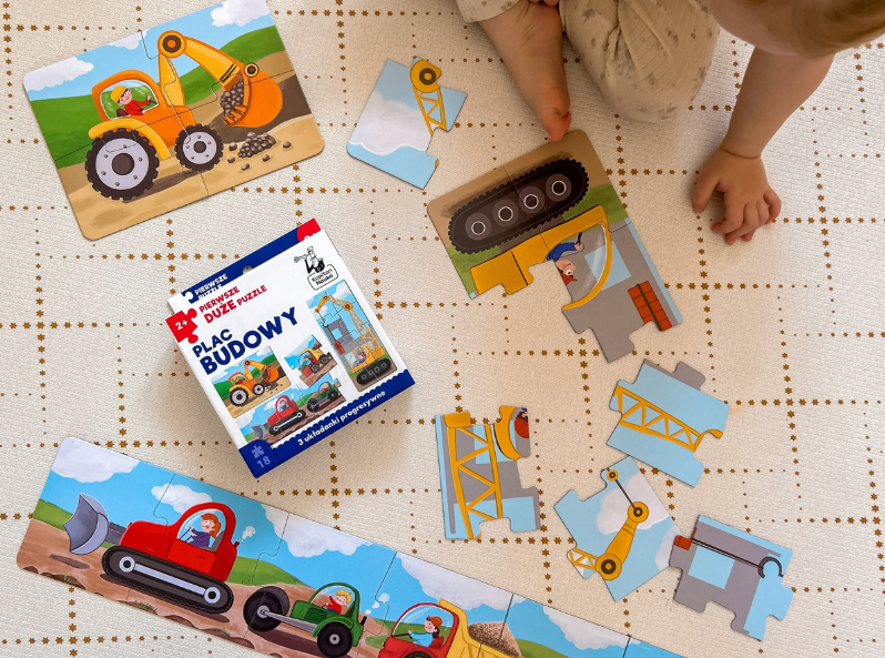 Wielkie puzzle progresywne. Plac budowy od Kapitana Nauki – zestaw trzech układanek o rosnącym poziomie trudności dla dzieci od 2 lat