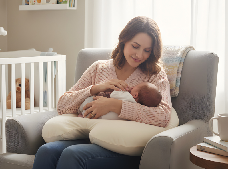 mama opiekuje się niemowlakiem