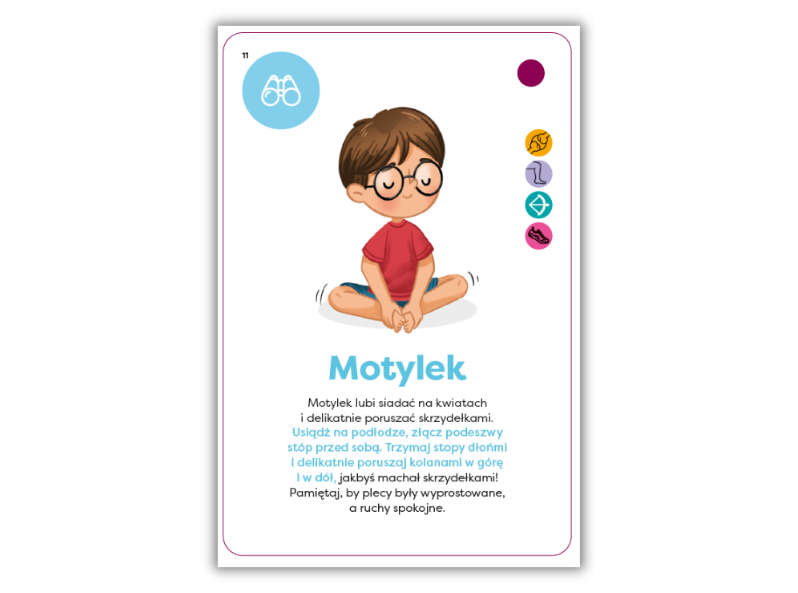 Fikaj, brykaj. Gra ruchowa (4+) – karty z zabawami ruchowymi dla przedszkolaków – karta Motylek