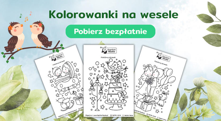 Kolorowanka na wesele z motywem pary młodej i dekoracji ślubnych