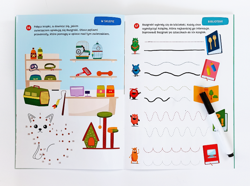 Otwarta książeczka edukacyjna Bazgraki i zabawy dla 4-latków