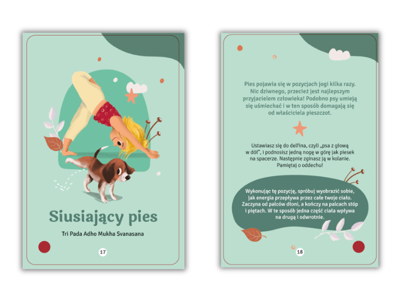 Przykładowe karty z pozycjami z zestawu Joga dla dzieci. Trening ciała i umysłu