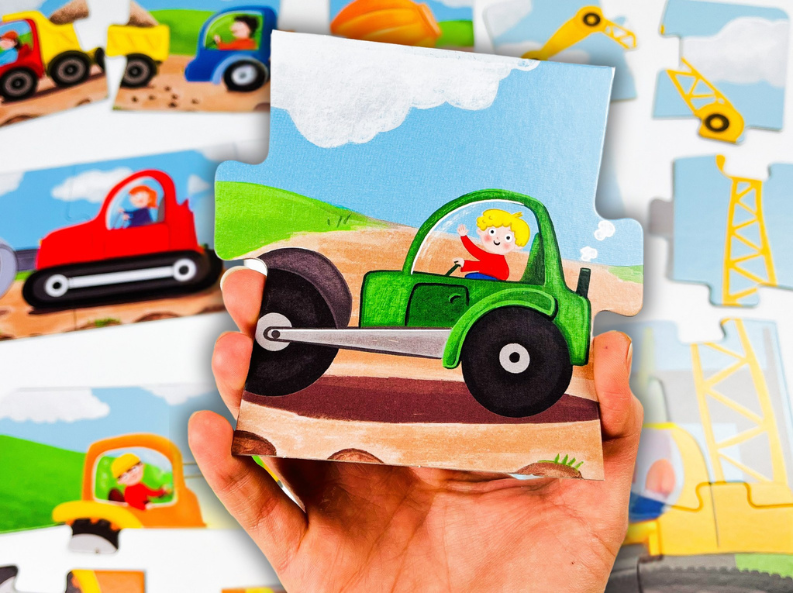 Plac budowy. Pierwsze duże puzzle – progresywne puzzle dla dzieci z pojazdami budowlanymi