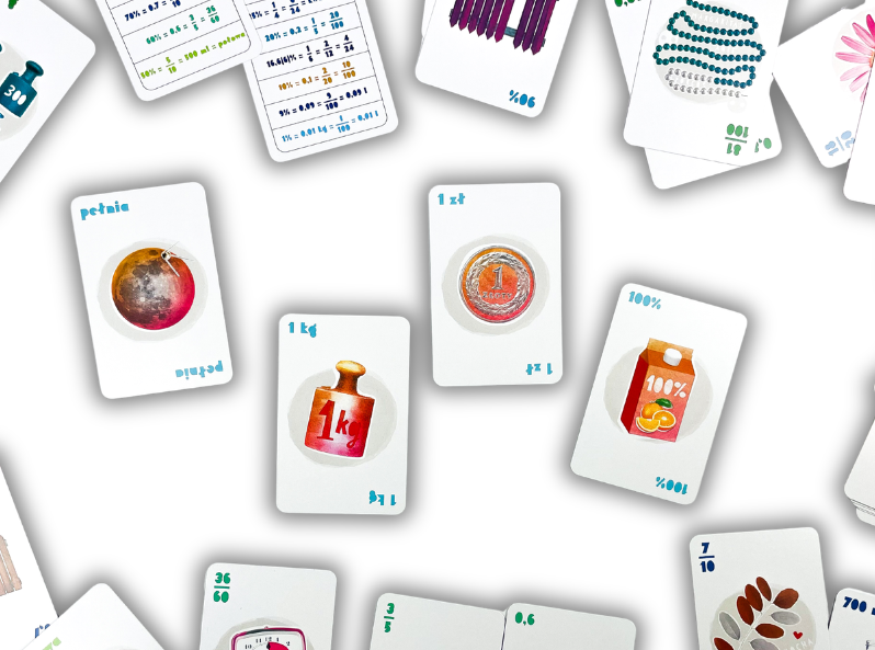 EDUseria. Procenty. Gra karciana dla dzieci zawartość pudełka