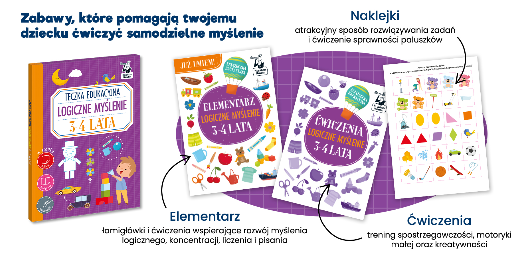 Wizualizacja środek teczki edukacyjnej Logiczne myślenie 3-4 lata Kapitan Nauka