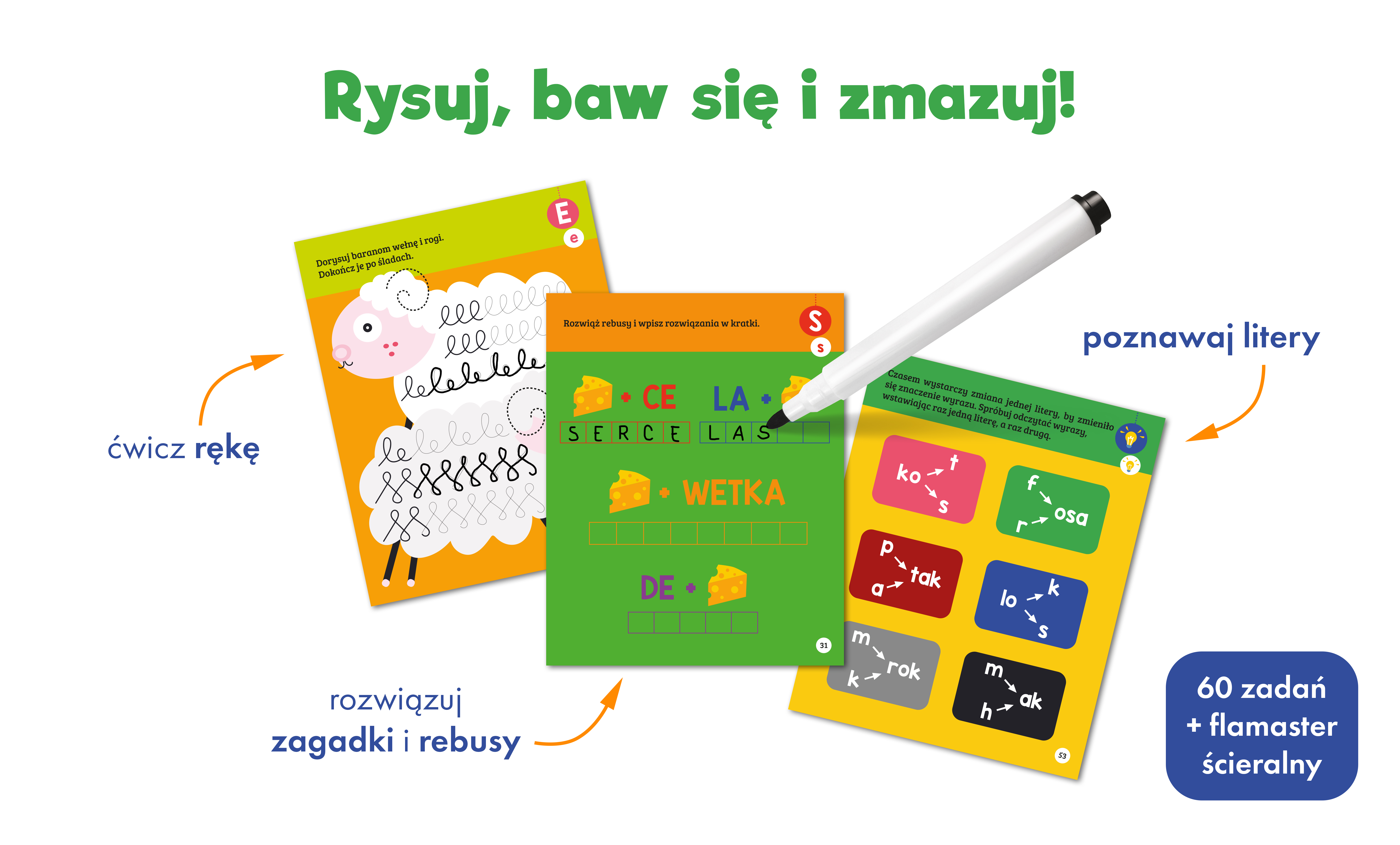 Wizualizacja / środek produktu Gryzmołki. Literki Kapitan Nauka