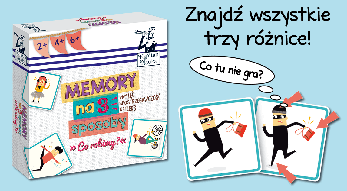 To trzy warianty gry o rosnącym stopniu trudności, które wciągną do zabawy dzieci w każdym wieku i o różnym temperamencie. To również fascynująca zabawa, która przy okazji ćwiczy pamięć, koordynację wzrokowo-ruchową, koncentrację, spostrzegawczość i refleks