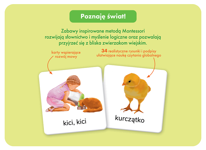 Montessori. Karty obrazkowe Zwierzęta na wsi (1-3 lata). Kapitan Nauka