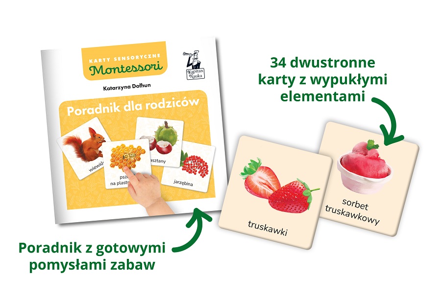 Montessori. Karty Sensoryczne. Przyroda - 34 dwustronne karty + poradnik