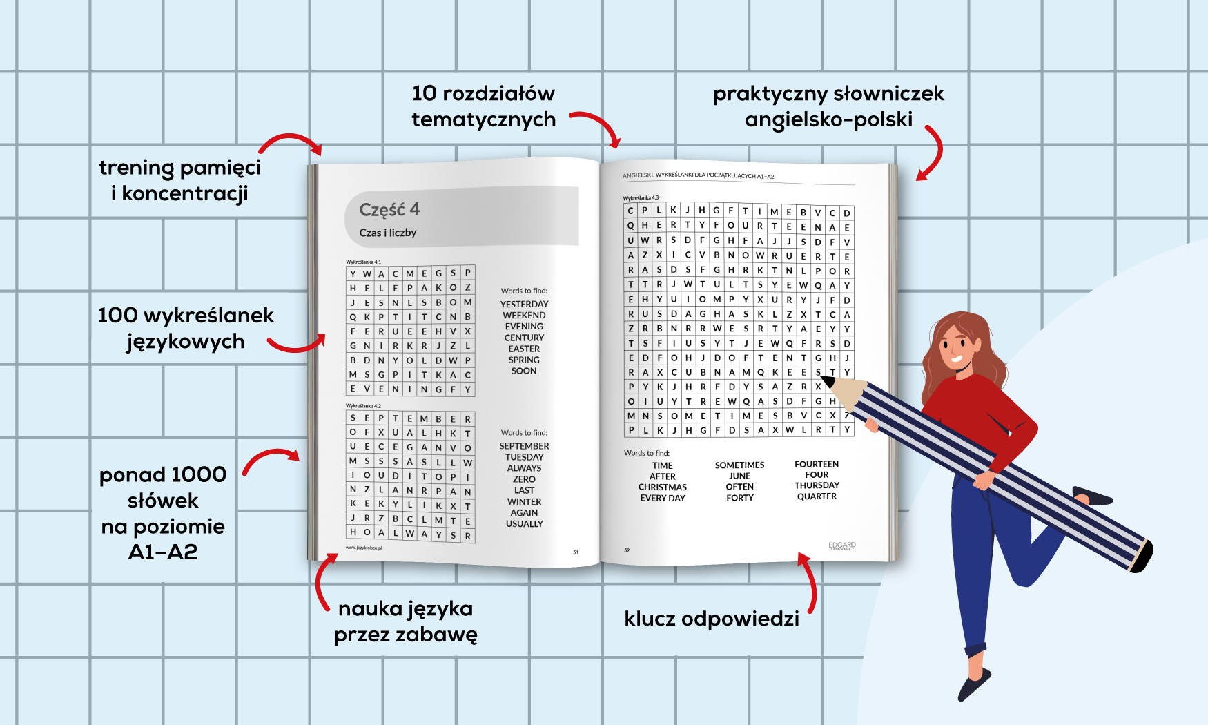 Środek książki Angielski. Wykreślanki dla początkujących A1–A2 Języki Obce Edgard