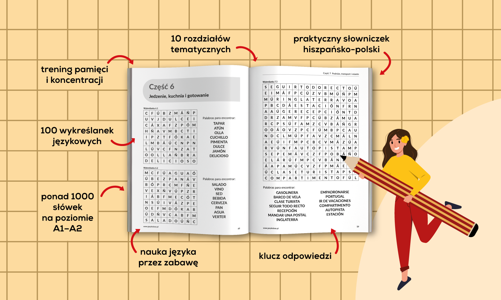 Środek tytułu Hiszpański. Wykreślanki dla początkujących A1-A2 Sklep Języki Obce Wydawnictwo Edgard
