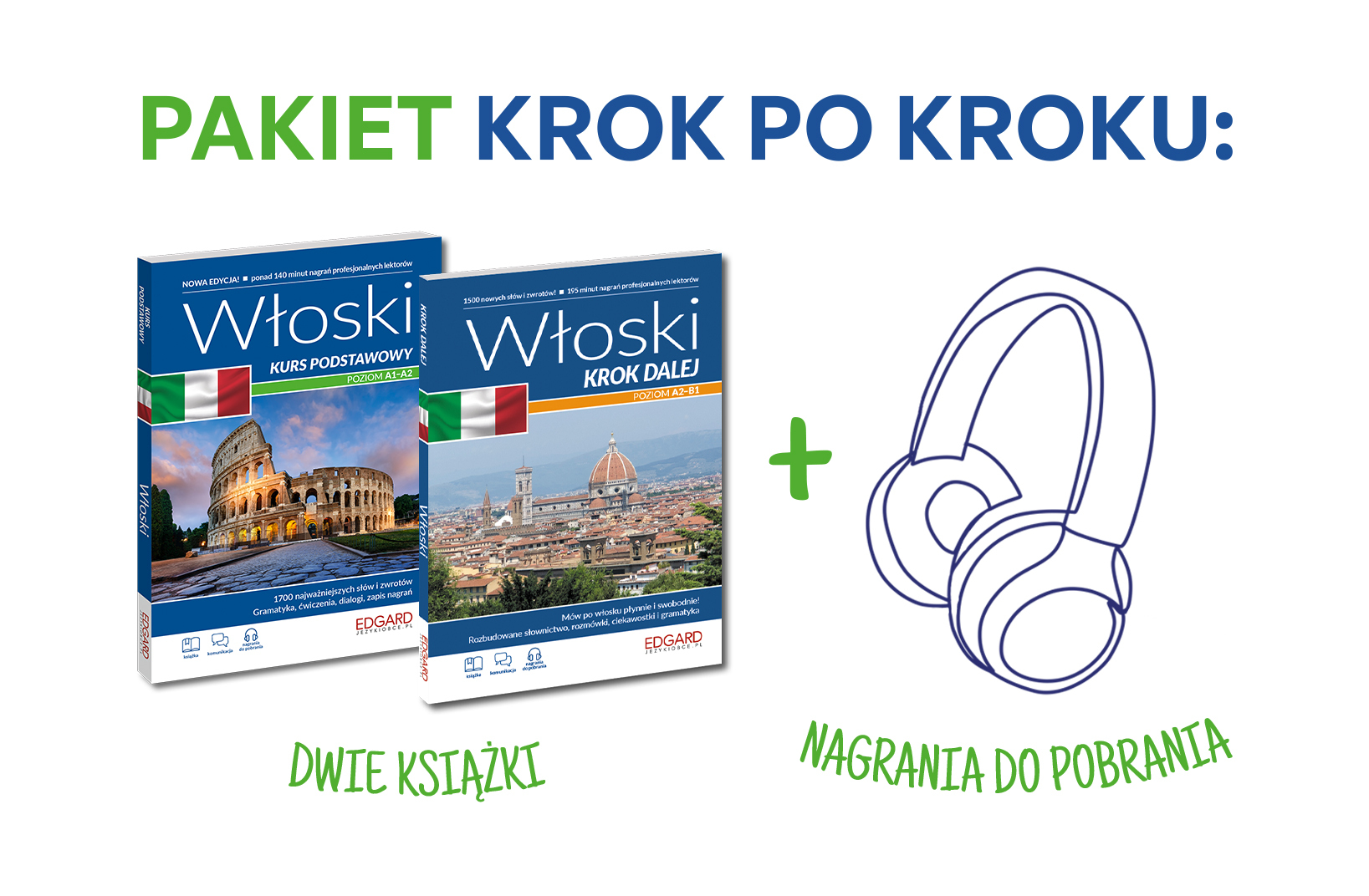 Dwie książki pakietu Włoski. Krok po kroku Wydawnictwo Edgard Języki Obce
